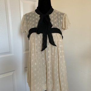 Silk Cream Dot Chiffon Smock Blouse